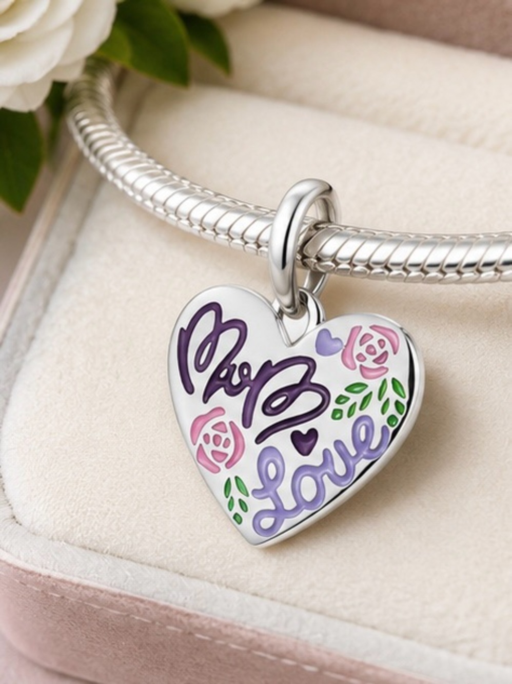 Sterling Silver Mom Heart Charm Love Mom Pendant Gift for Mother